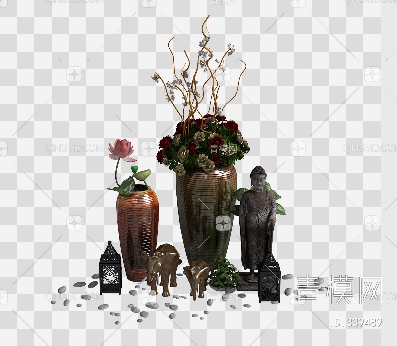 植物雕塑组合3D模型下载【ID:339489】