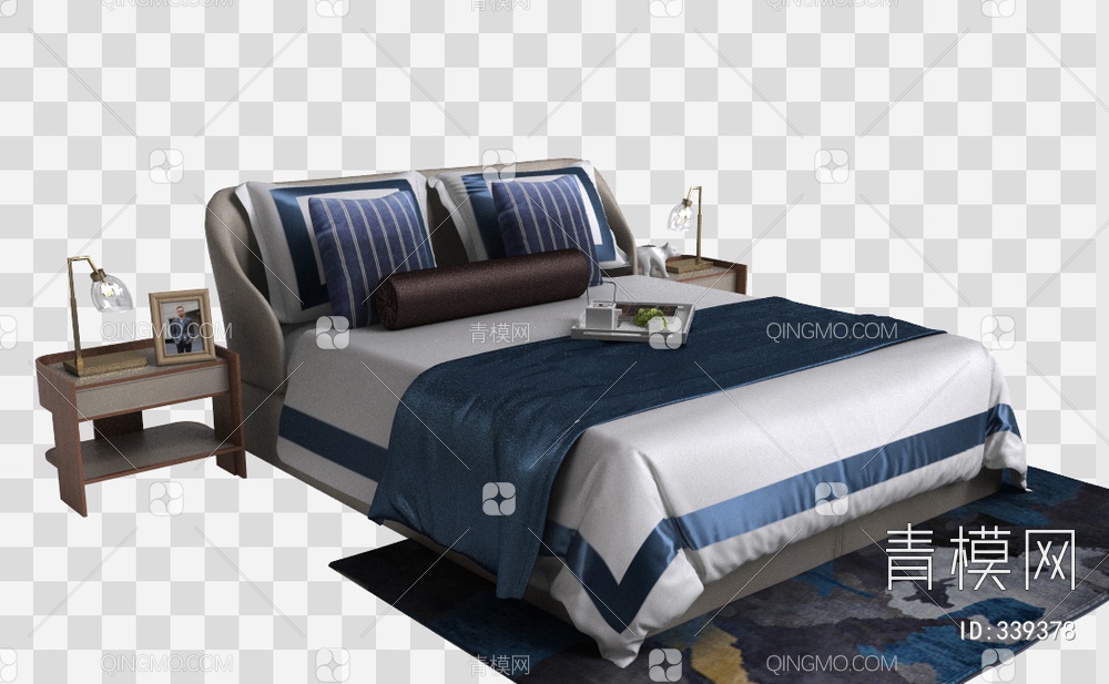 卧室床组合3D模型下载【ID:339378】