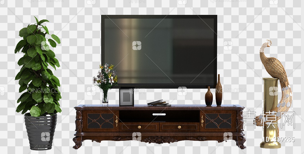 盆栽孔雀雕塑电视柜组合3D模型下载【ID:339285】