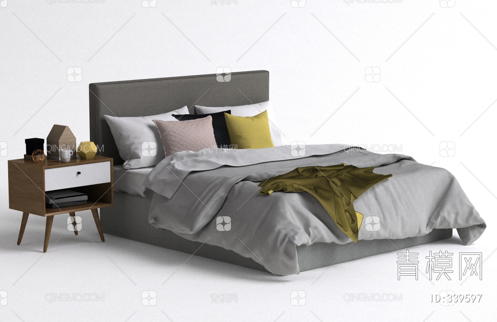 床头柜床组合3D模型下载【ID:339597】