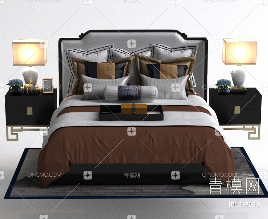 床头柜床组合3D模型下载【ID:339630】