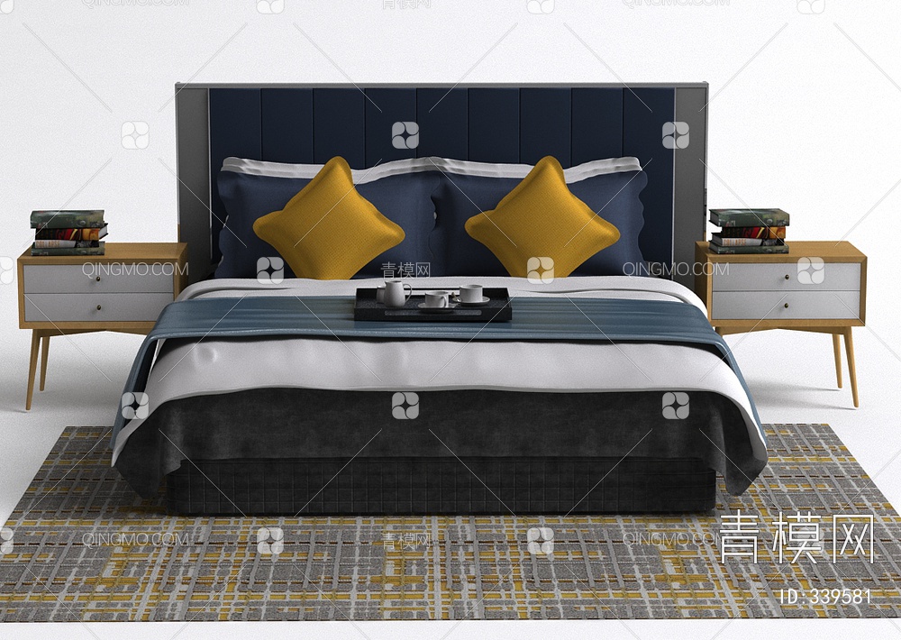 床头柜床组合3D模型下载【ID:339581】
