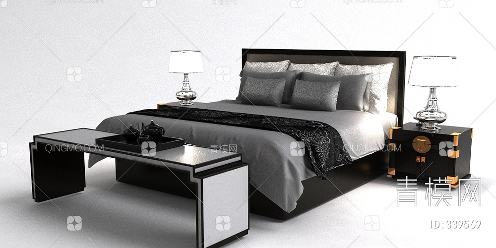 卧室双人床床具组合3D模型下载【ID:339569】
