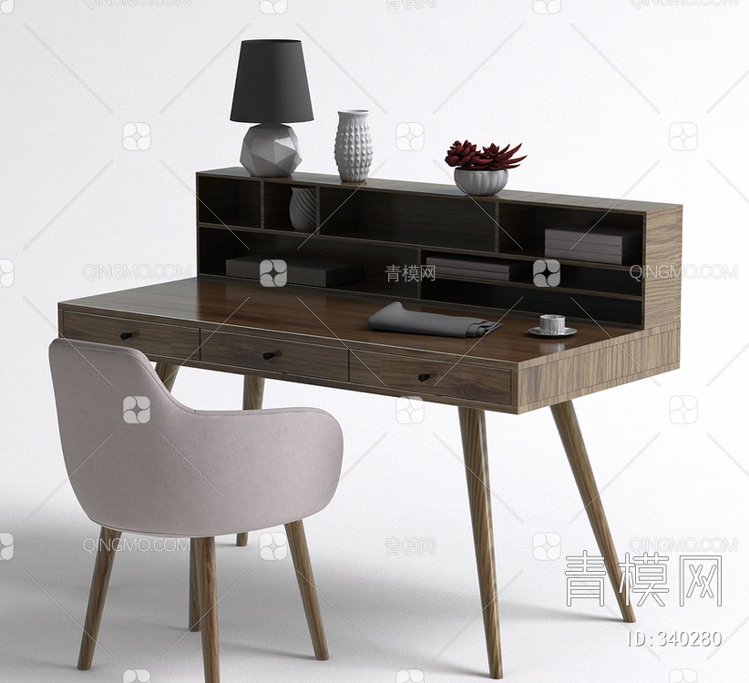 书桌椅组合3D模型下载【ID:340280】