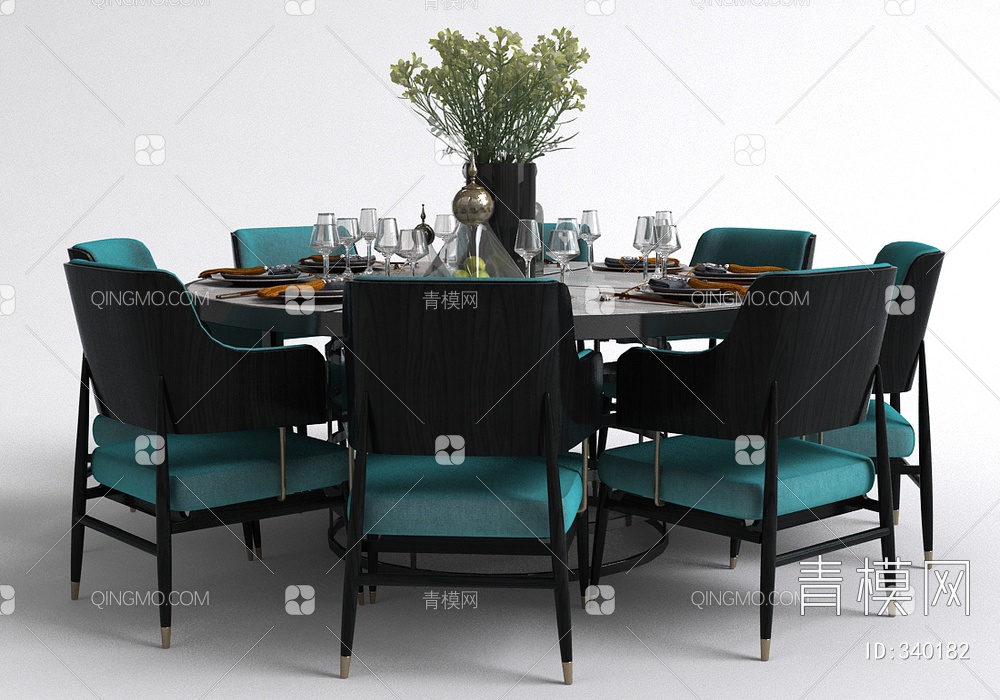 餐具餐桌椅组合3D模型下载【ID:340182】
