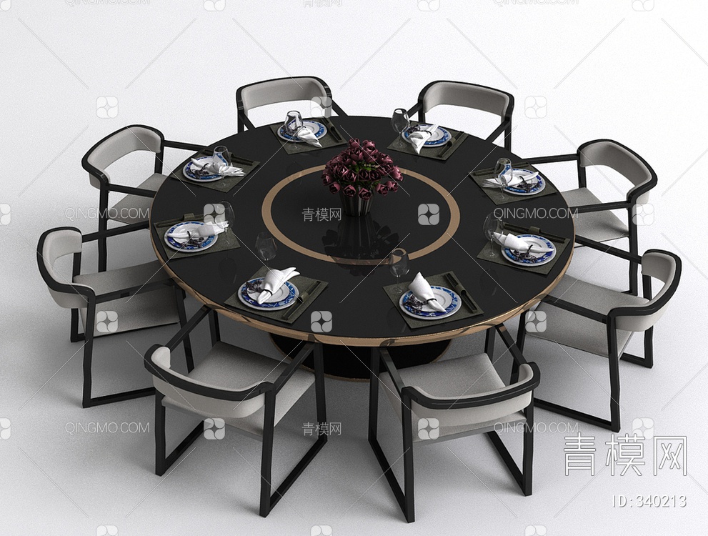 圆形餐桌椅3D模型下载【ID:340213】