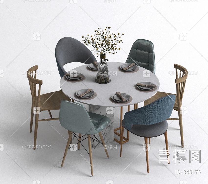 餐具餐桌椅组合3D模型下载【ID:340175】