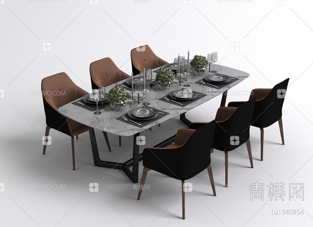 多人餐桌椅3D模型下载【ID:340254】