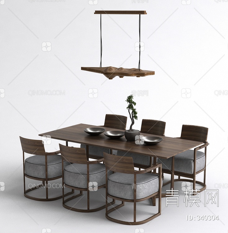 吊灯餐桌椅组合3D模型下载【ID:340304】