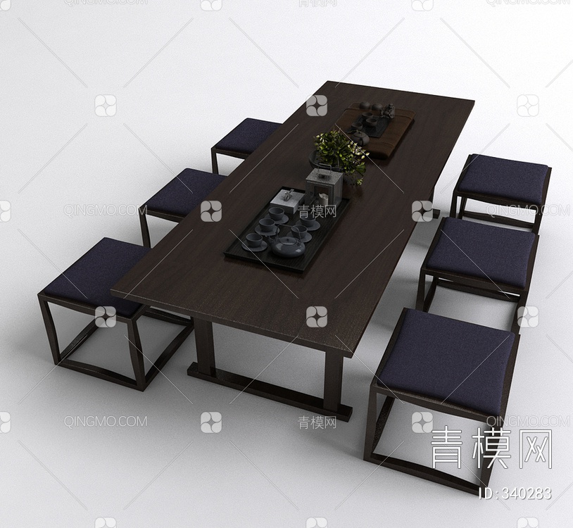 茶桌椅组合3D模型下载【ID:340283】