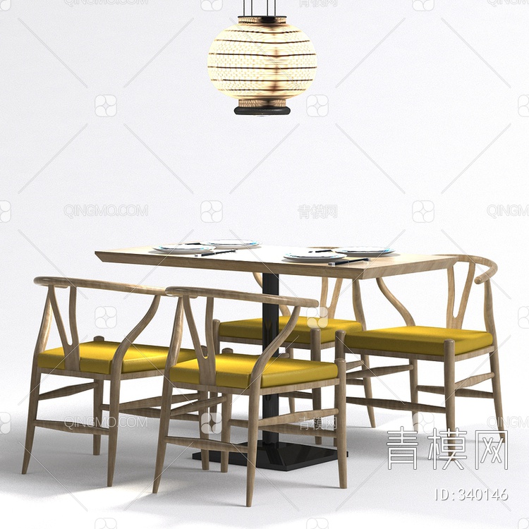 吊灯餐桌椅组合3D模型下载【ID:340146】