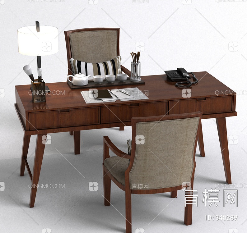 书桌椅组合3D模型下载【ID:340289】