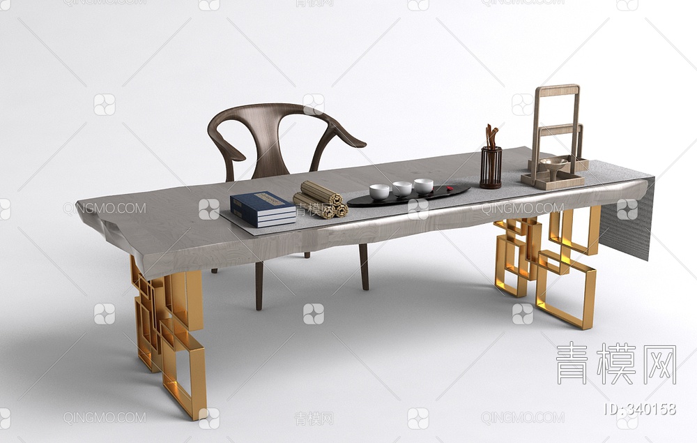 书桌椅组合3D模型下载【ID:340158】