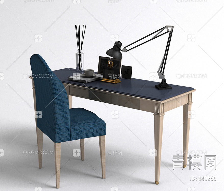 简美书桌椅组合3D模型下载【ID:340265】