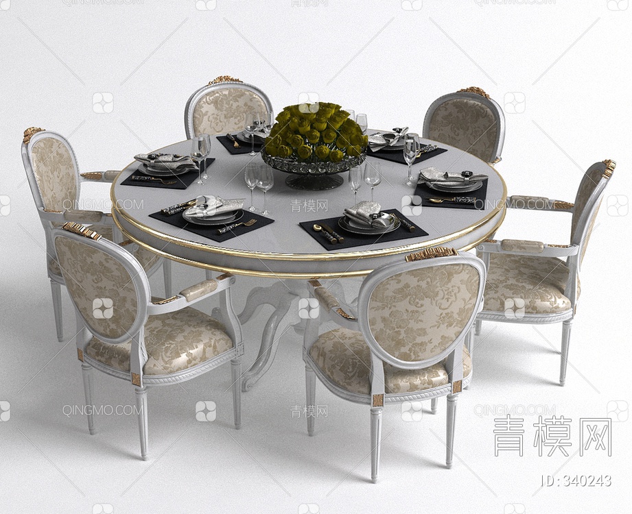圆形餐桌椅组合3D模型下载【ID:340243】