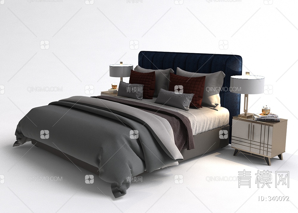 床头柜床组合3D模型下载【ID:340092】