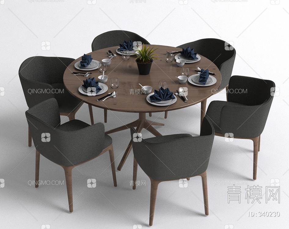 圆形餐桌椅3D模型下载【ID:340230】