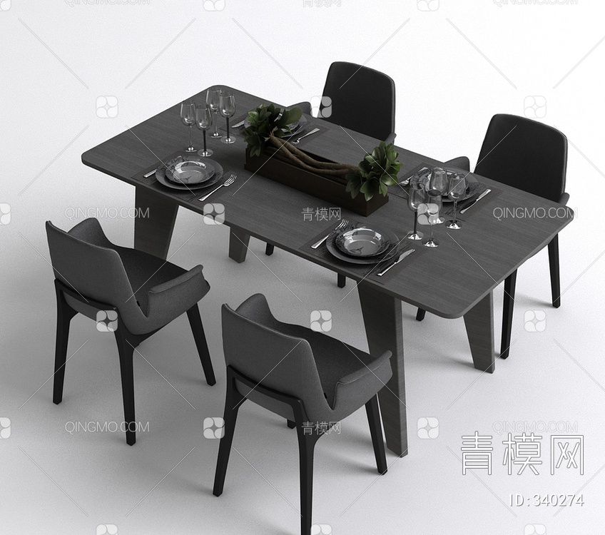 四人餐桌椅3D模型下载【ID:340274】
