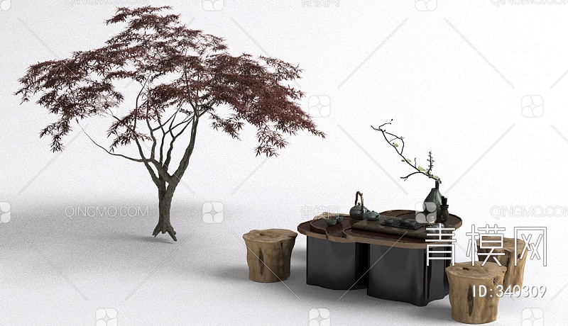 树桩茶桌椅3D模型下载【ID:340309】