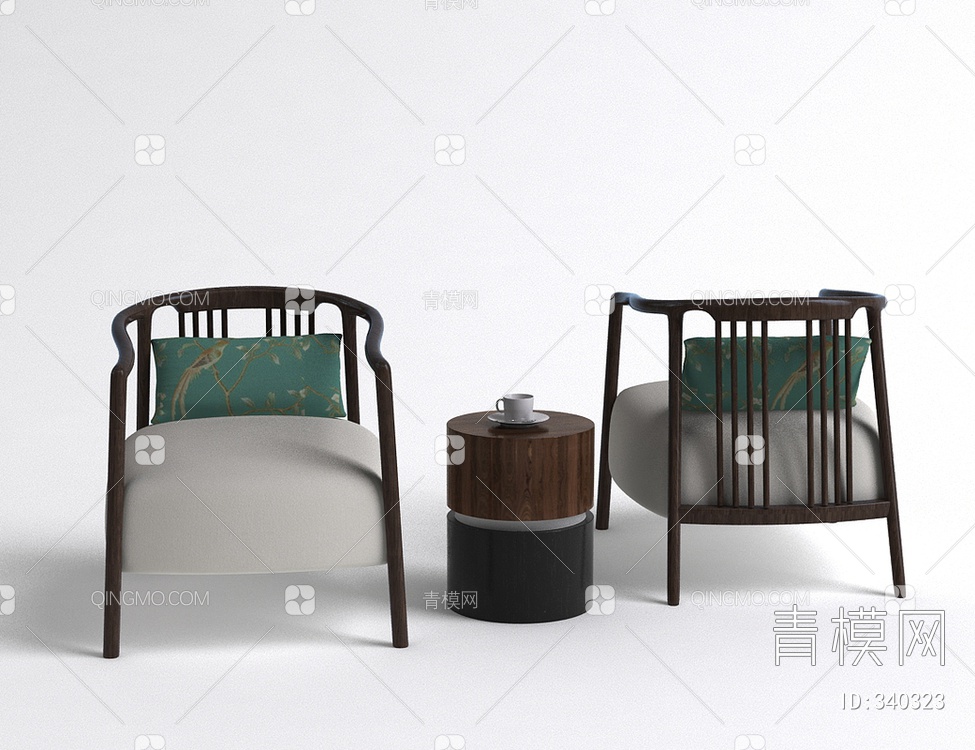单椅边几组合3D模型下载【ID:340323】
