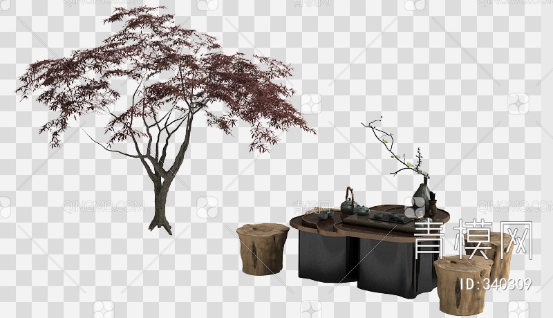 树桩茶桌椅3D模型下载【ID:340309】