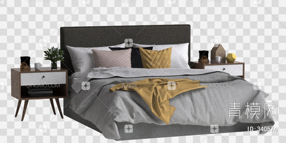 床头柜床组合3D模型下载【ID:340574】