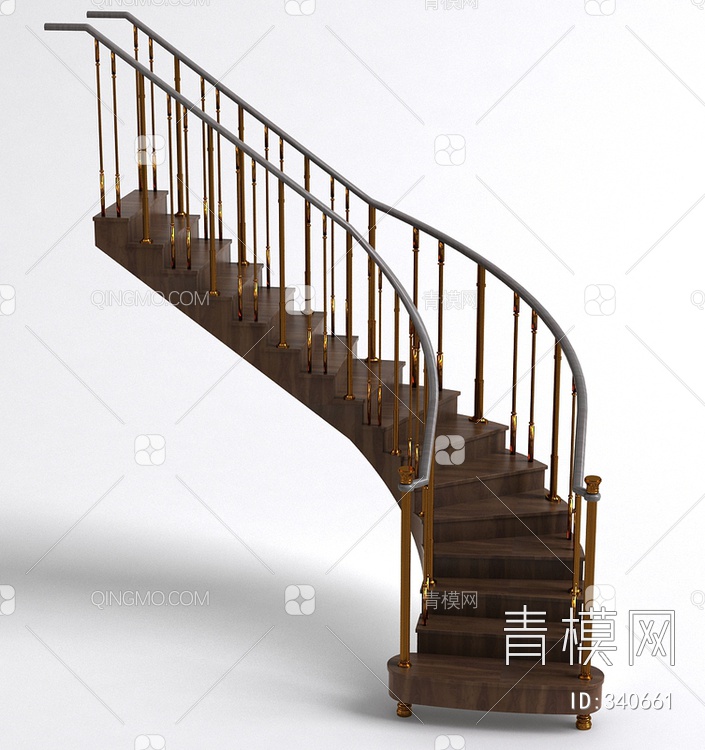 铁艺扶手木地板楼梯3D模型下载【ID:340661】