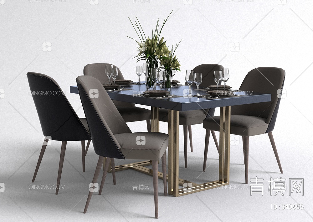餐桌椅组合3D模型下载【ID:340655】