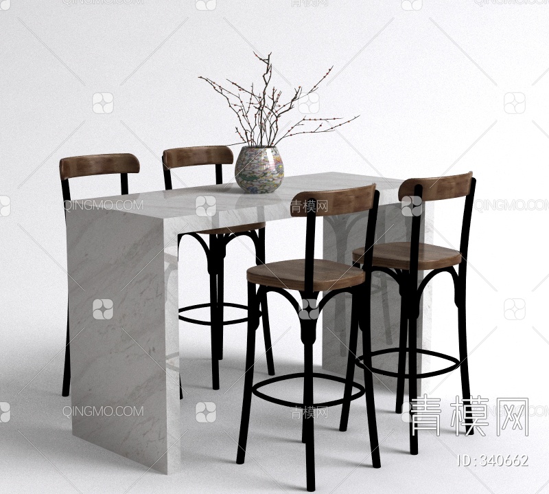吧台餐桌椅组合3D模型下载【ID:340662】