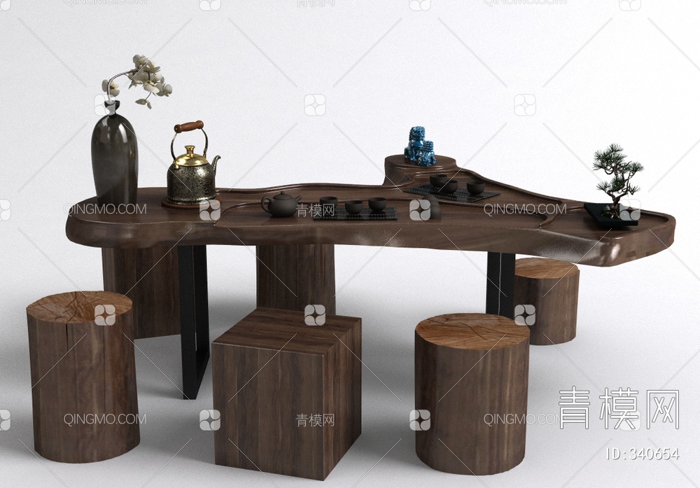 茶桌椅组合3D模型下载【ID:340654】