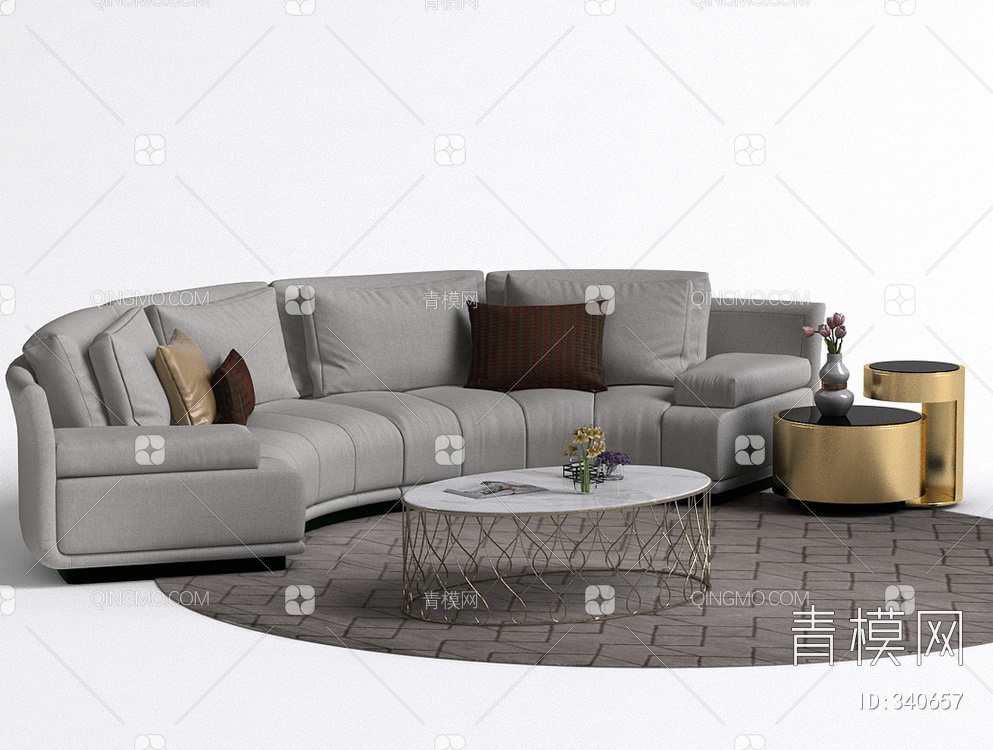 弧形沙发茶几组合3D模型下载【ID:340657】