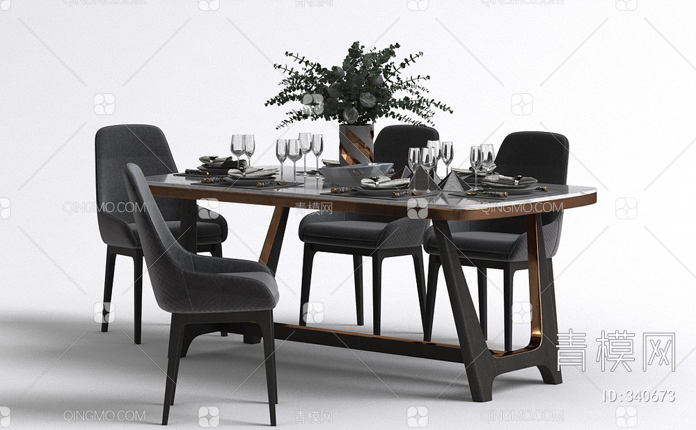 餐桌椅组合3D模型下载【ID:340673】