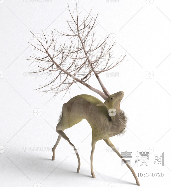 木质鹿雕塑3D模型下载【ID:340720】