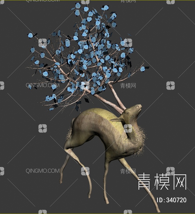 木质鹿雕塑3D模型下载【ID:340720】