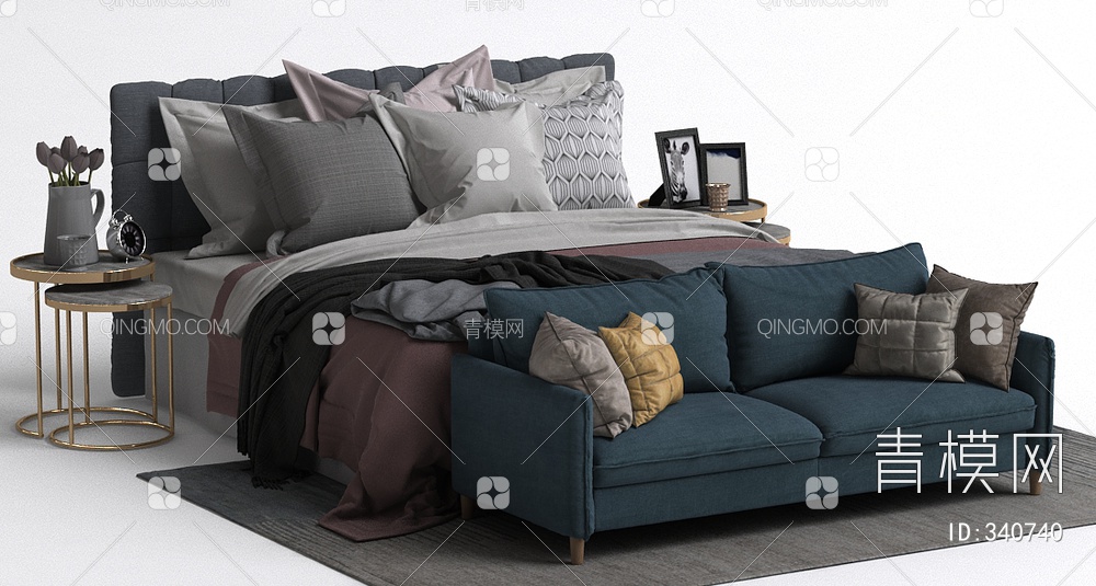 沙发床组合3D模型下载【ID:340740】
