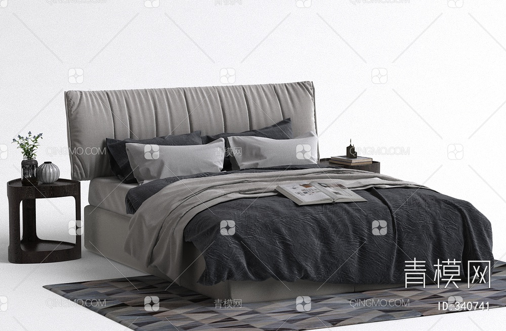 床头柜床组合3D模型下载【ID:340741】