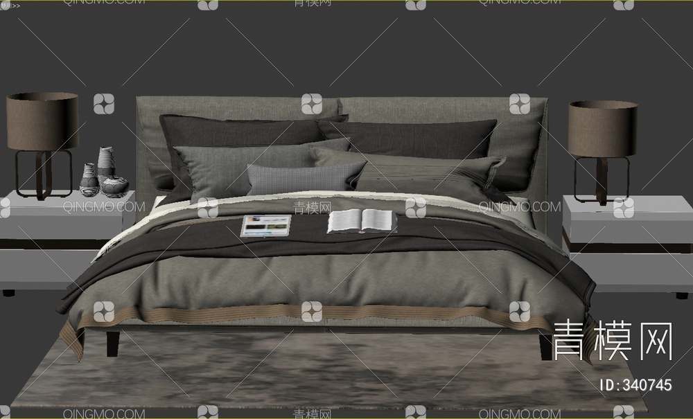 床头柜床组合3D模型下载【ID:340745】