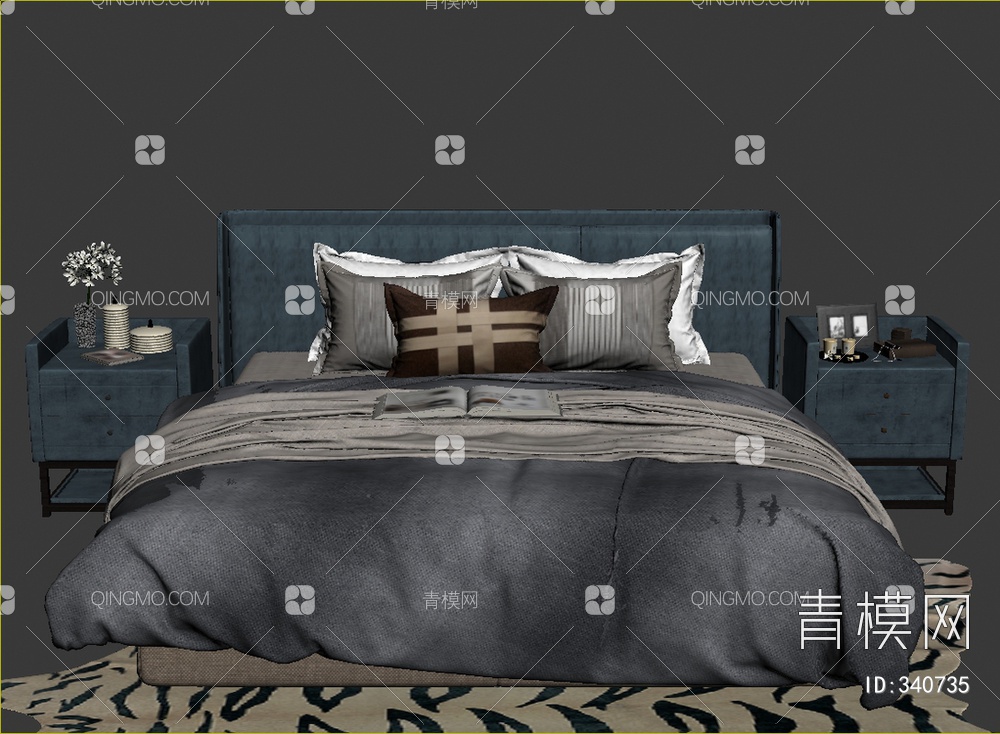 床头柜床组合3D模型下载【ID:340735】