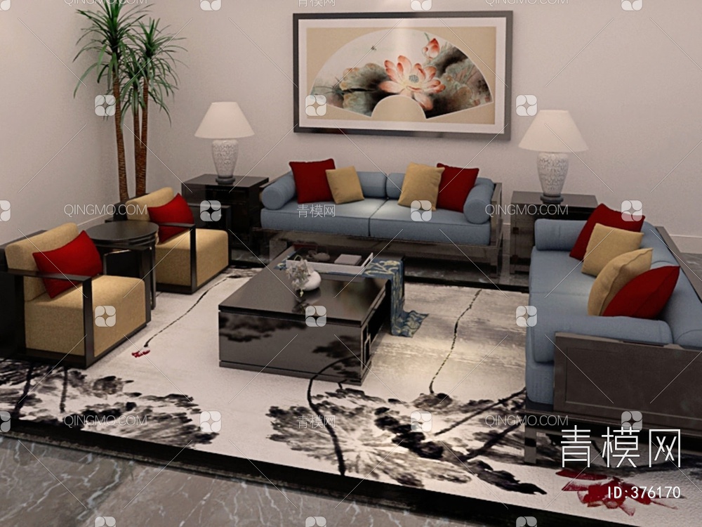 客厅沙发茶几组合3D模型下载【ID:376170】