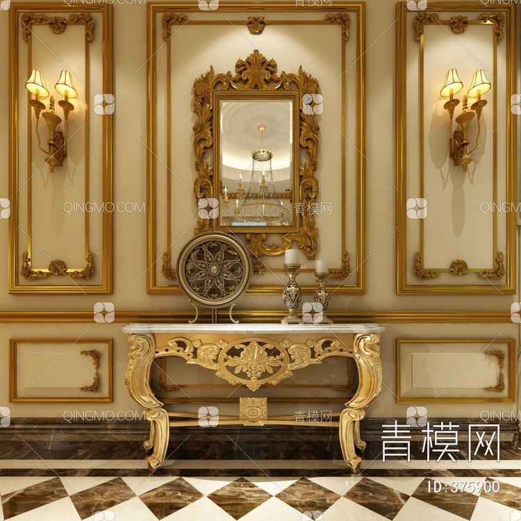 端景台装饰镜镜子雕花线条3D模型下载【ID:375900】