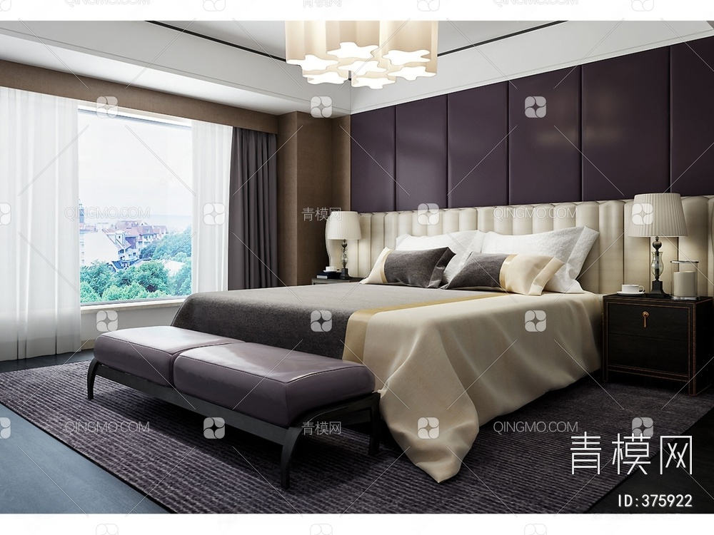 卧室床具组合3D模型下载【ID:375922】