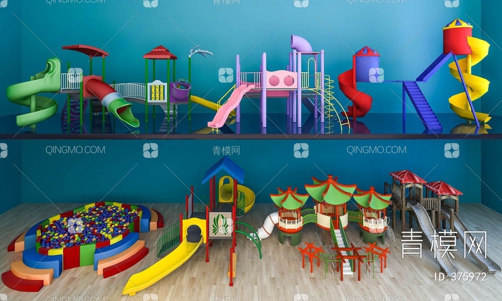 儿童游乐场滑梯组合3D模型下载【ID:375972】