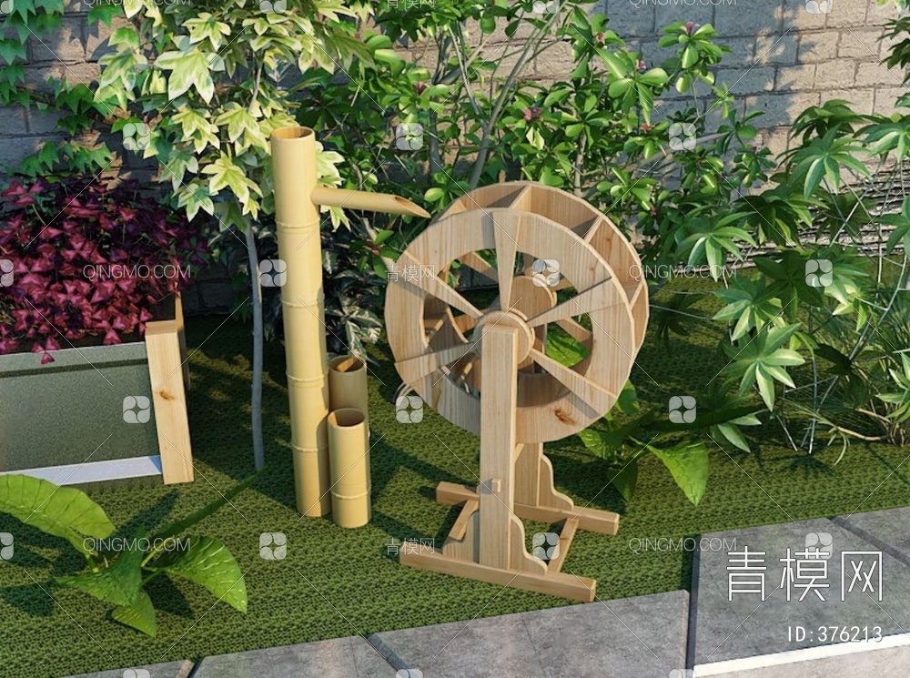 水车植物小景3D模型下载【ID:376213】