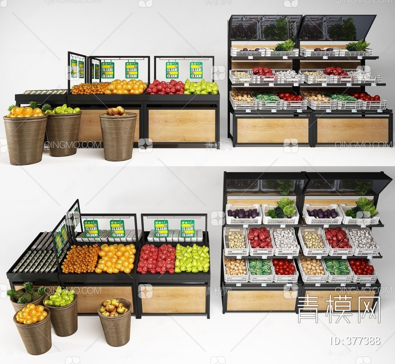 超市蔬菜水果货架3D模型下载【ID:377388】