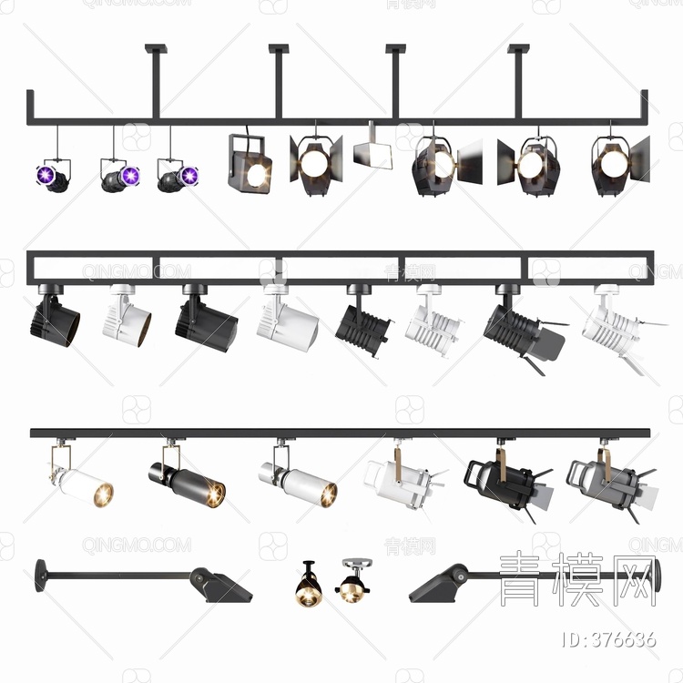 舞台射灯轨道灯摄像灯3D模型下载【ID:376636】