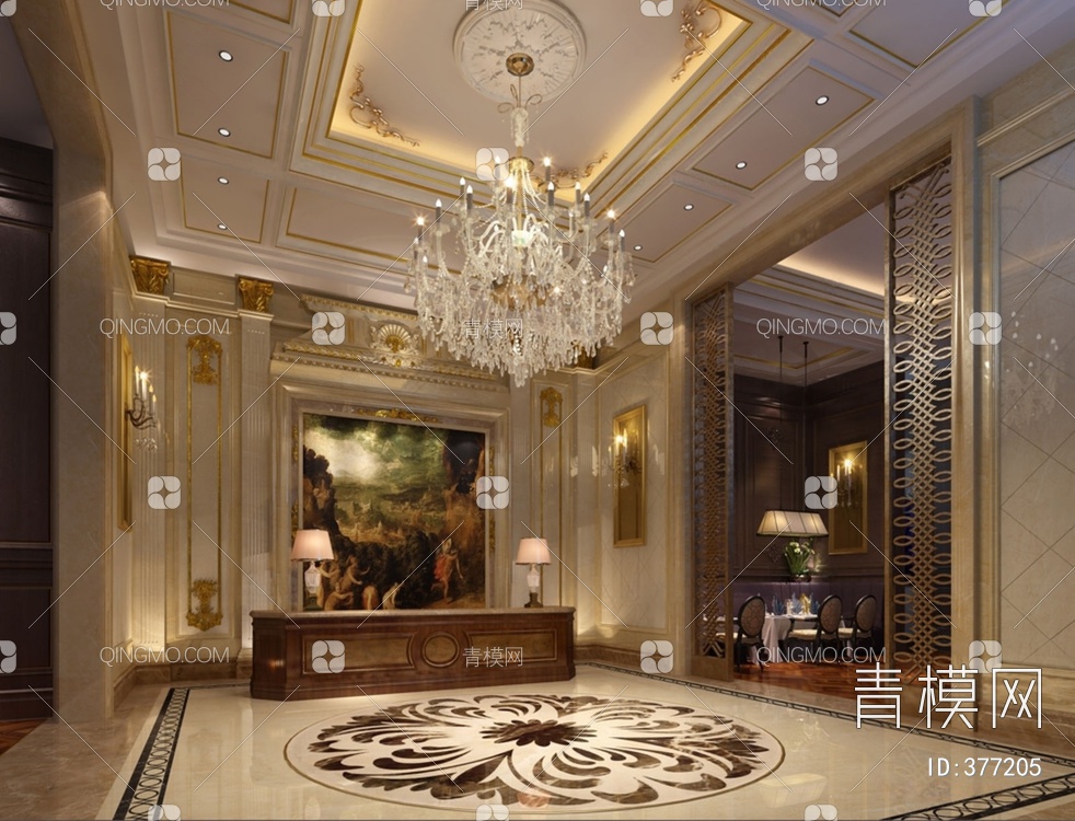 酒店餐厅接待大厅门厅3D模型下载【ID:377205】