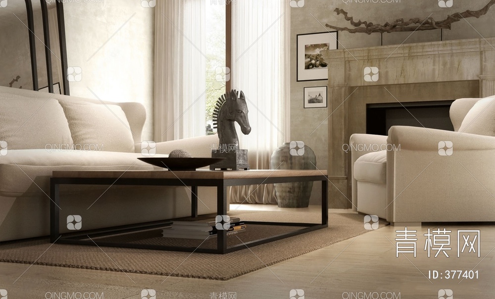 客厅沙发组合3D模型下载【ID:377401】