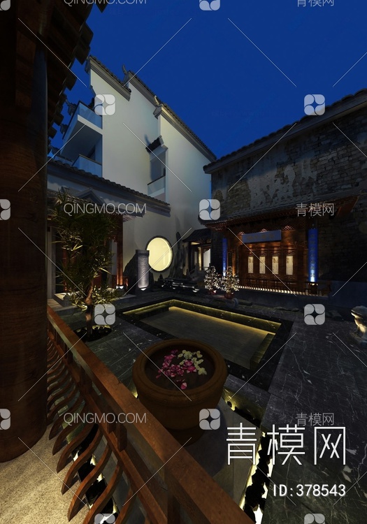 徽派古建庭院景观3D模型下载【ID:378543】