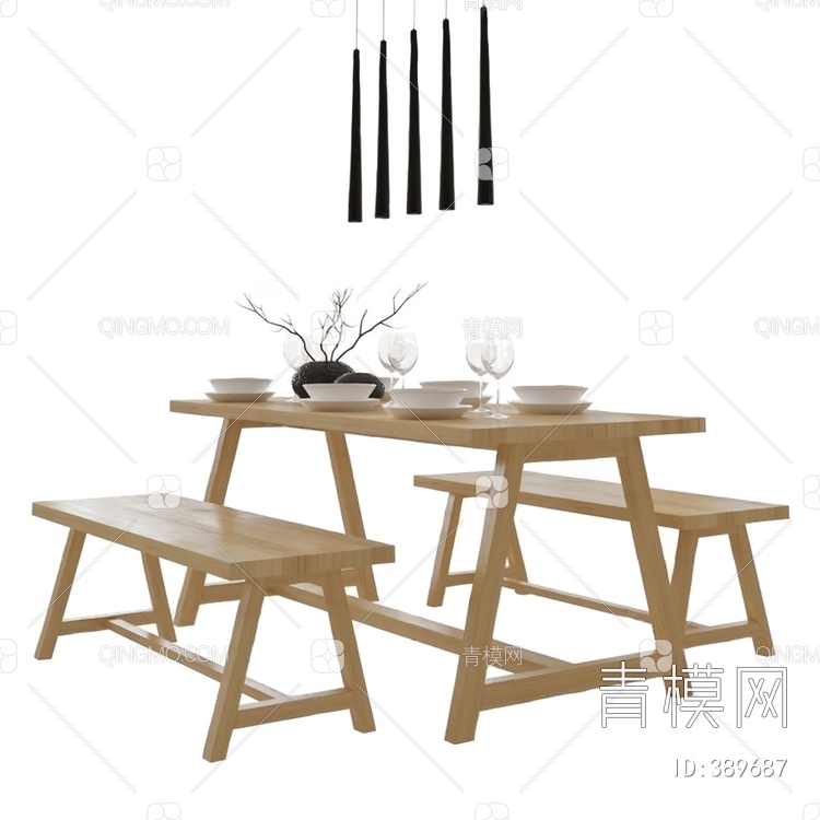 餐桌椅组合3D模型下载【ID:389687】