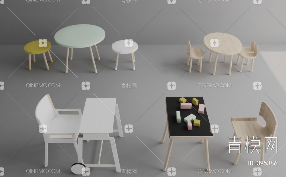 儿童桌椅3D模型下载【ID:395386】